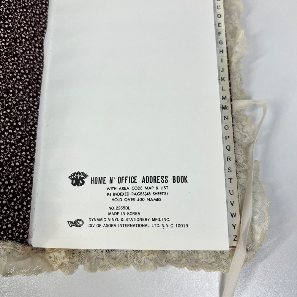 Vintage Dynamic Address Book Brown Calico‎ Floral Lace Cottagecore Ribbon Tie - Picture 7 of 11